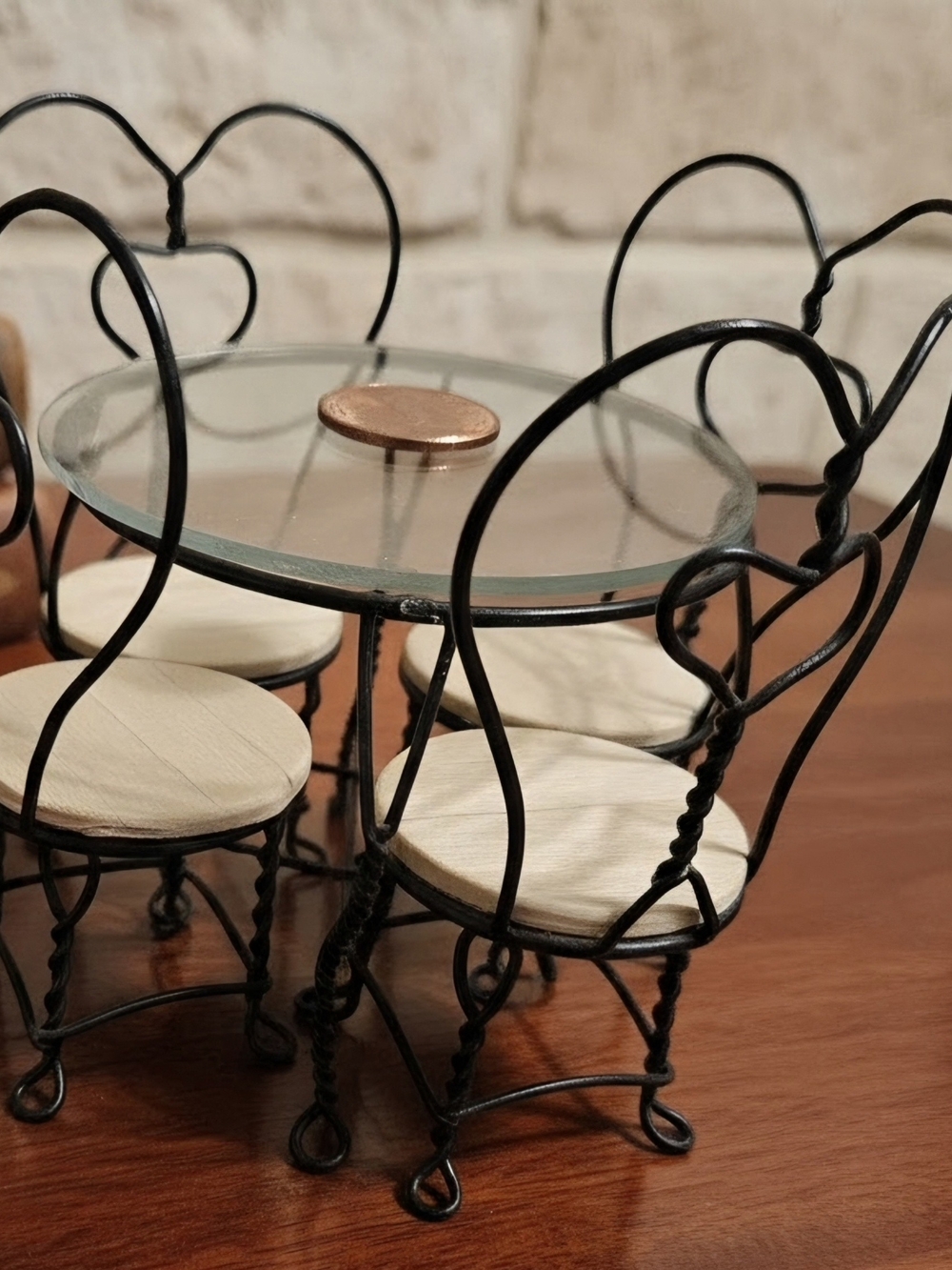 Vintage salesman's sample ice cream parlor bistro set heart-back chairs 1:12